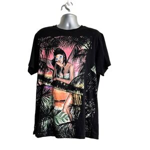 Akoo Hawaiian AOP Beach Short Sleeve T-Shirt Men's Size 3XXL Black Girl Tropical